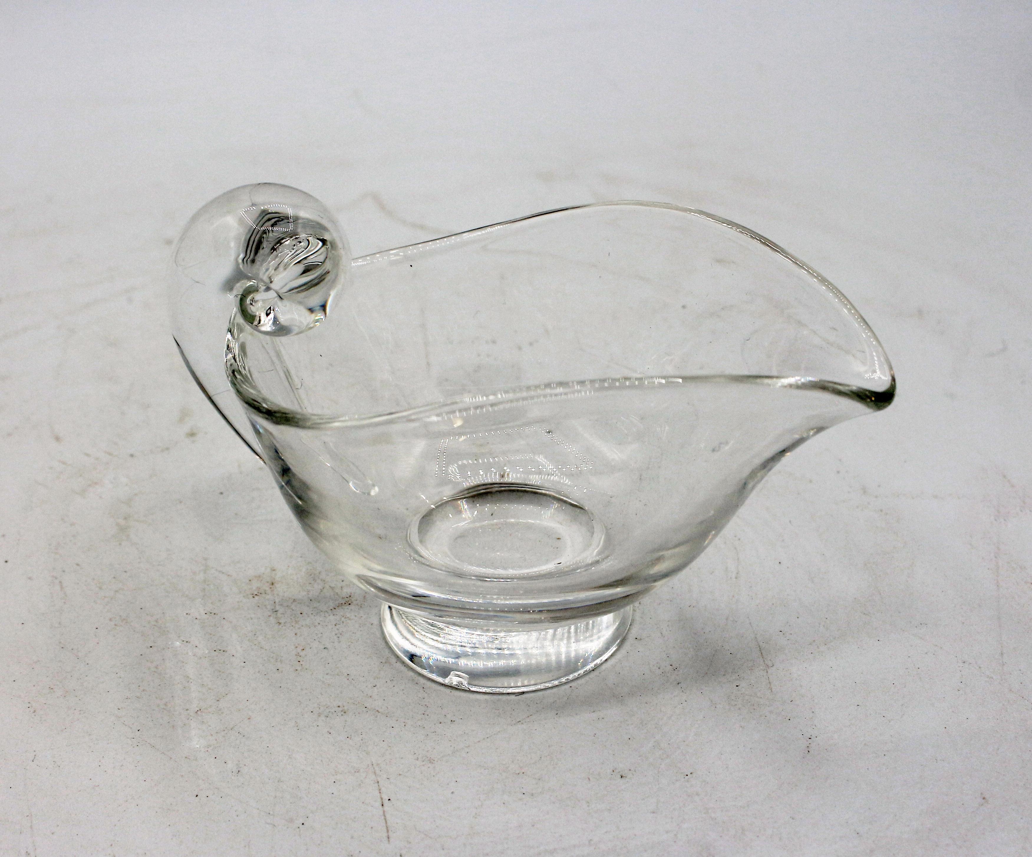 Mid century modern glass snail scroll cream & sugar by Steuben. Designed in 1947 by Irene Benton. Etched 