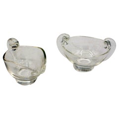 Mid-Century Modern Glass Snail Scroll Cream & Sugar by Steuben