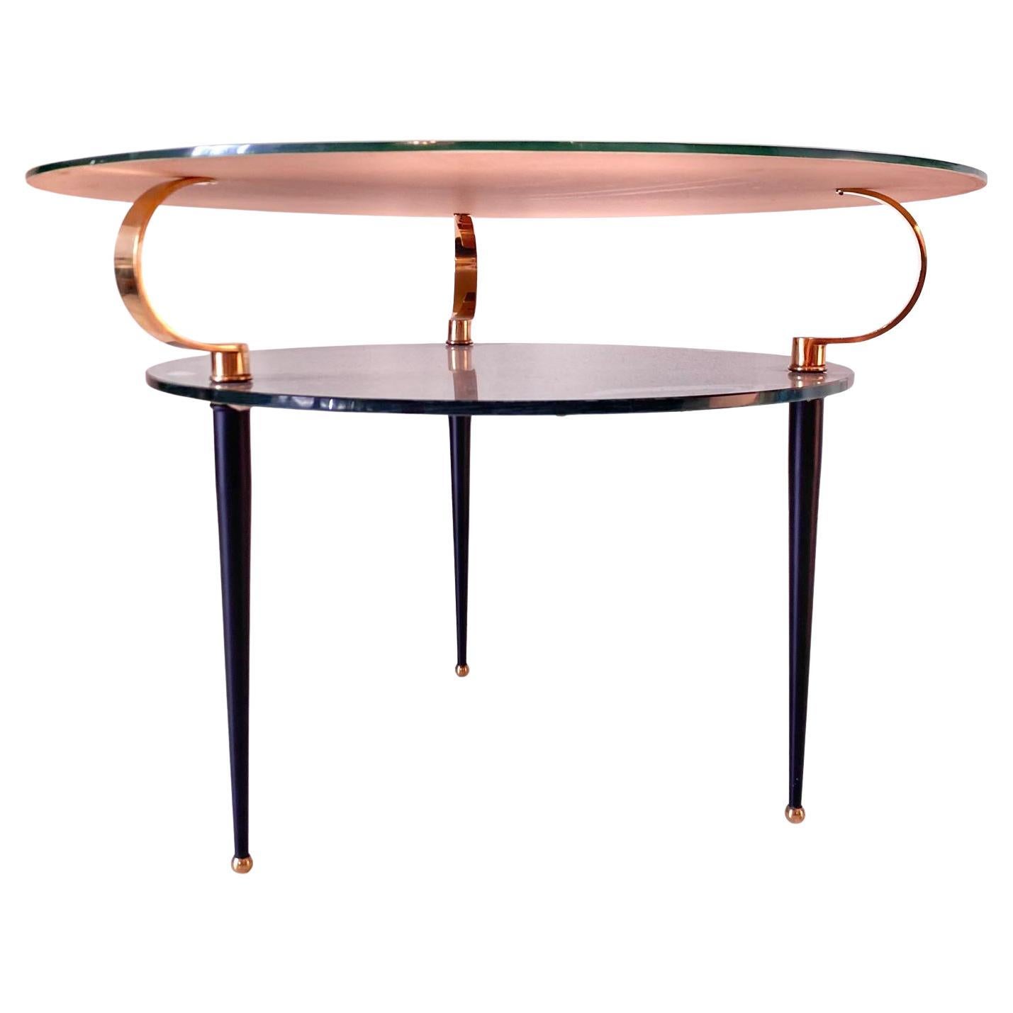 Mid Century Modern Glastisch im Stil von Fontana Arte, Italien 1950er Jahre.

Dieser raffinierte Couchtisch im Vintage-Stil besticht durch eine schöne Kombination von Materialien: eine doppelte Glasplatte mit ausgeprägtem Marmormuster und ein