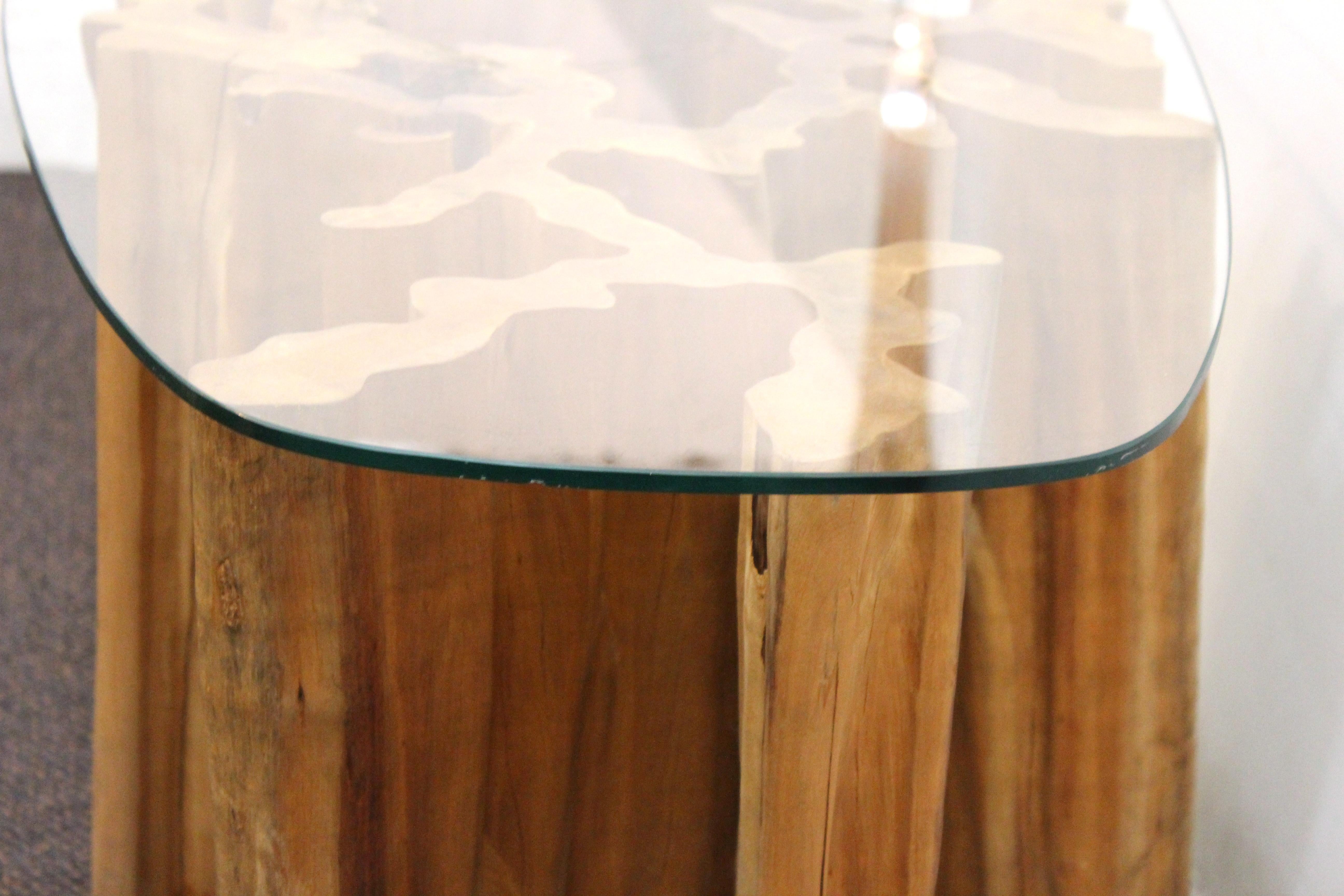Mid-Century Modern Glass Top Cocktail Table with Tree Trunk Base 5