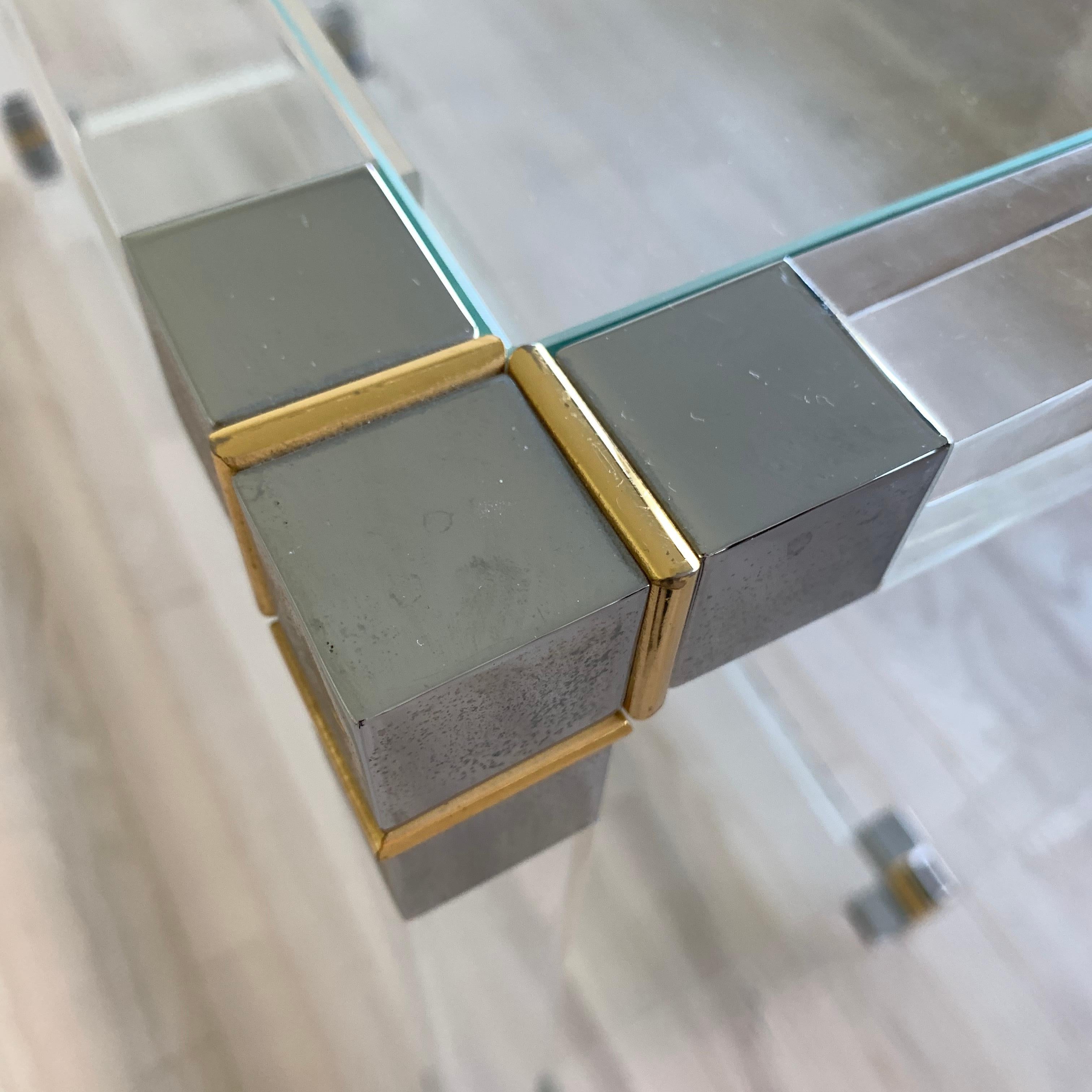 Mid-Century Modern Glass-Top Console Table in Lucite, Polished Nickel and Brass 15