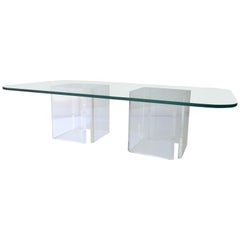 Mid-Century Modern Glass Top and Four Part Lucite Base Coffee / Cocktail Table 