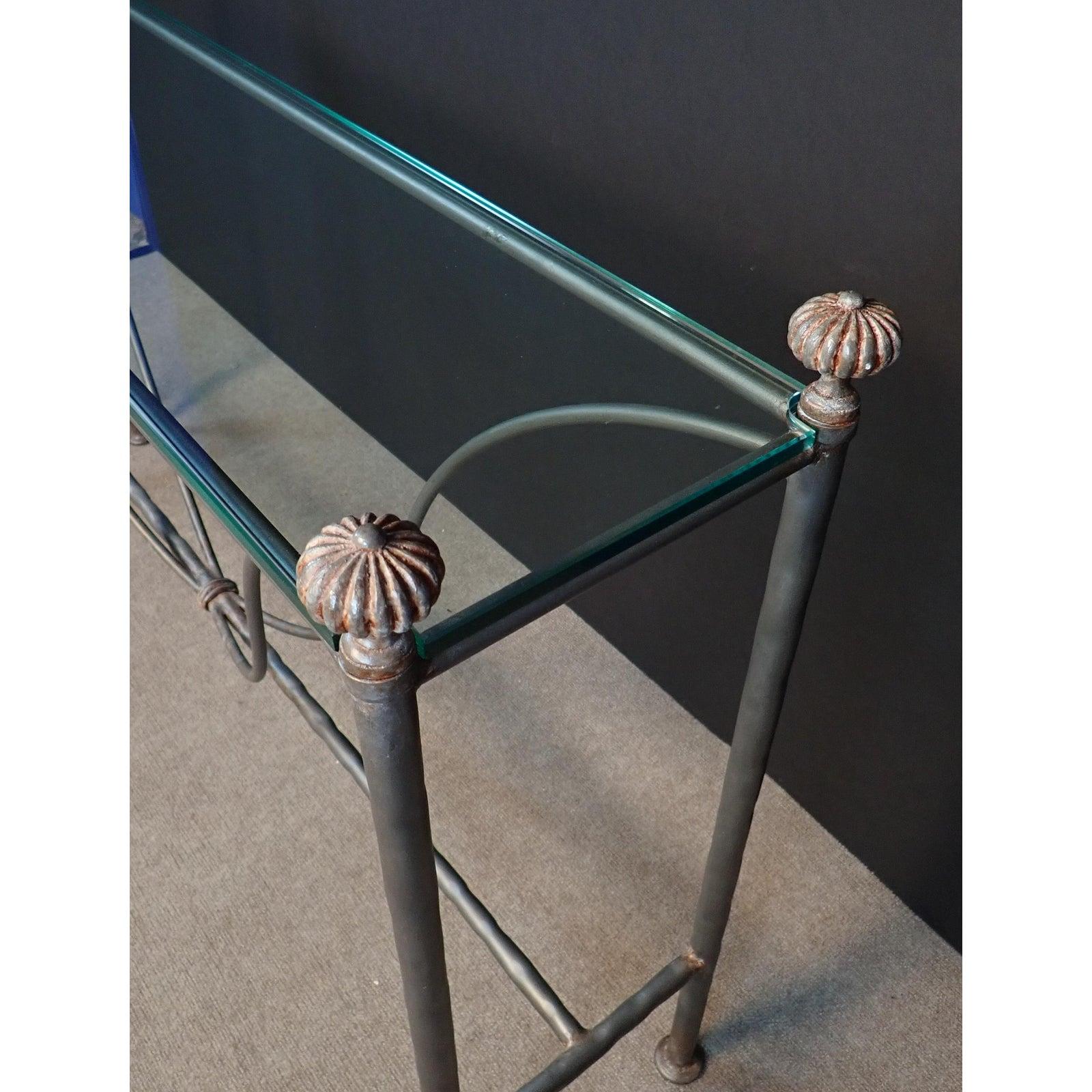 Mid-Century Modern Glass Top Iron Console Table 4