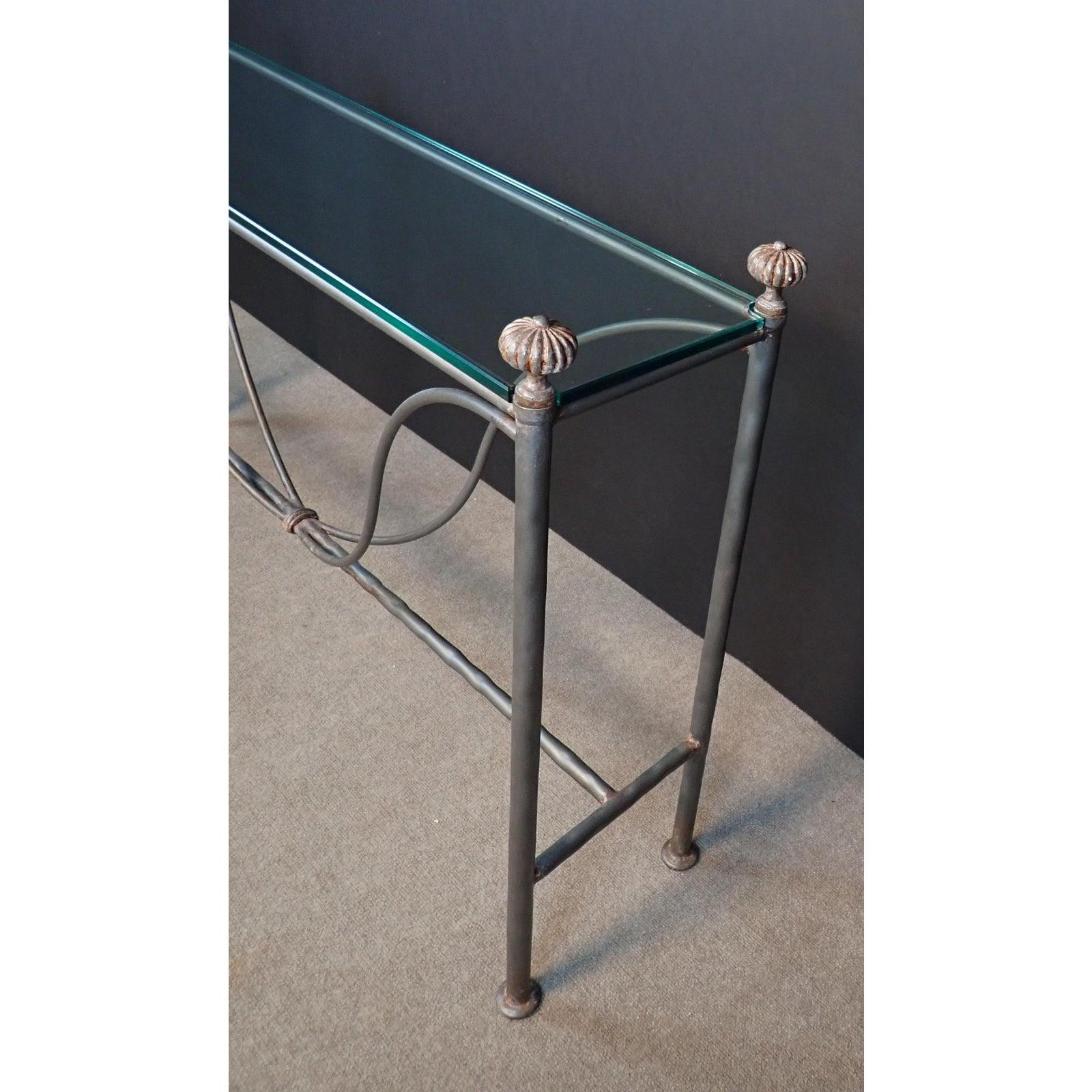 Italian Mid-Century Modern Glass Top Iron Console Table