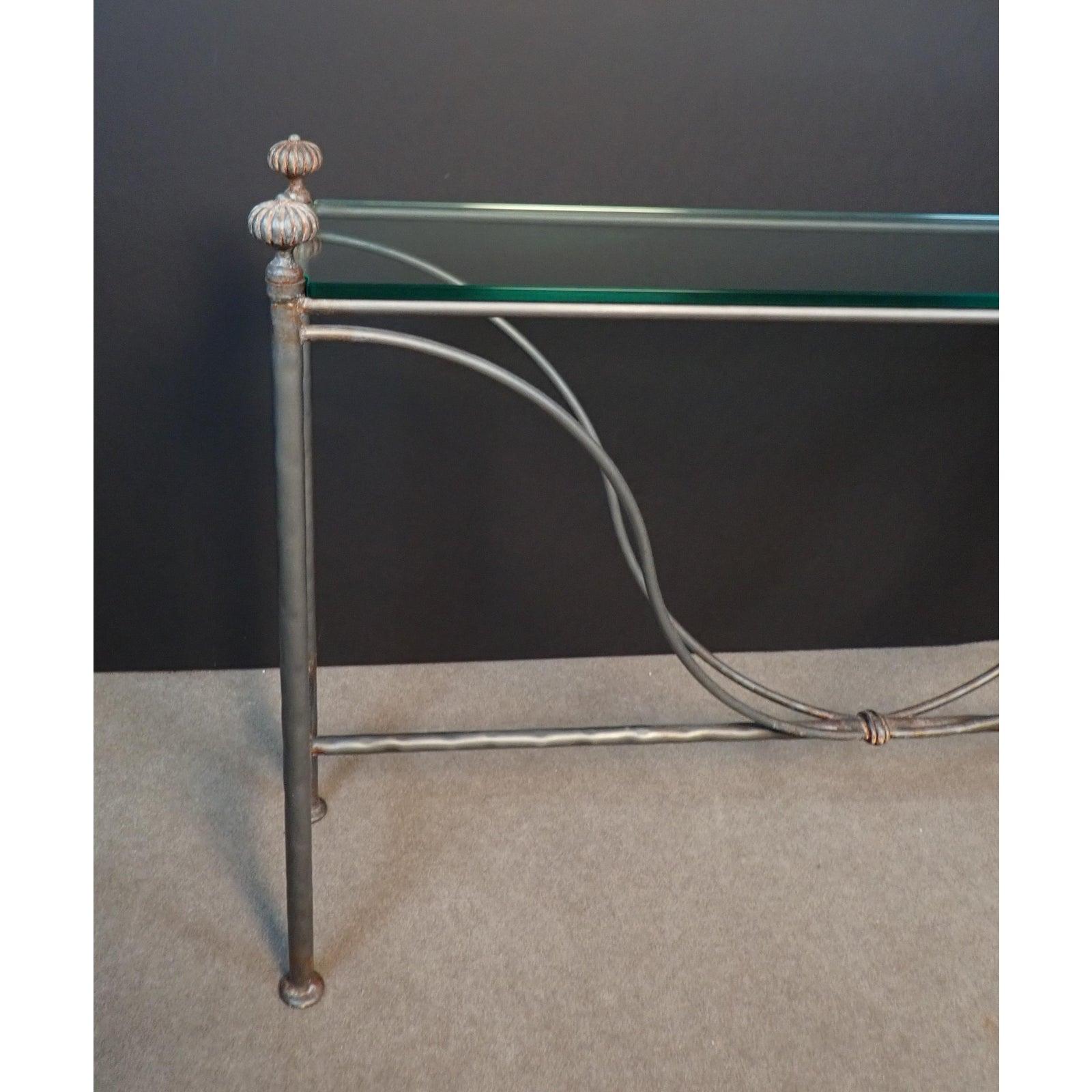Blackened Mid-Century Modern Glass Top Iron Console Table