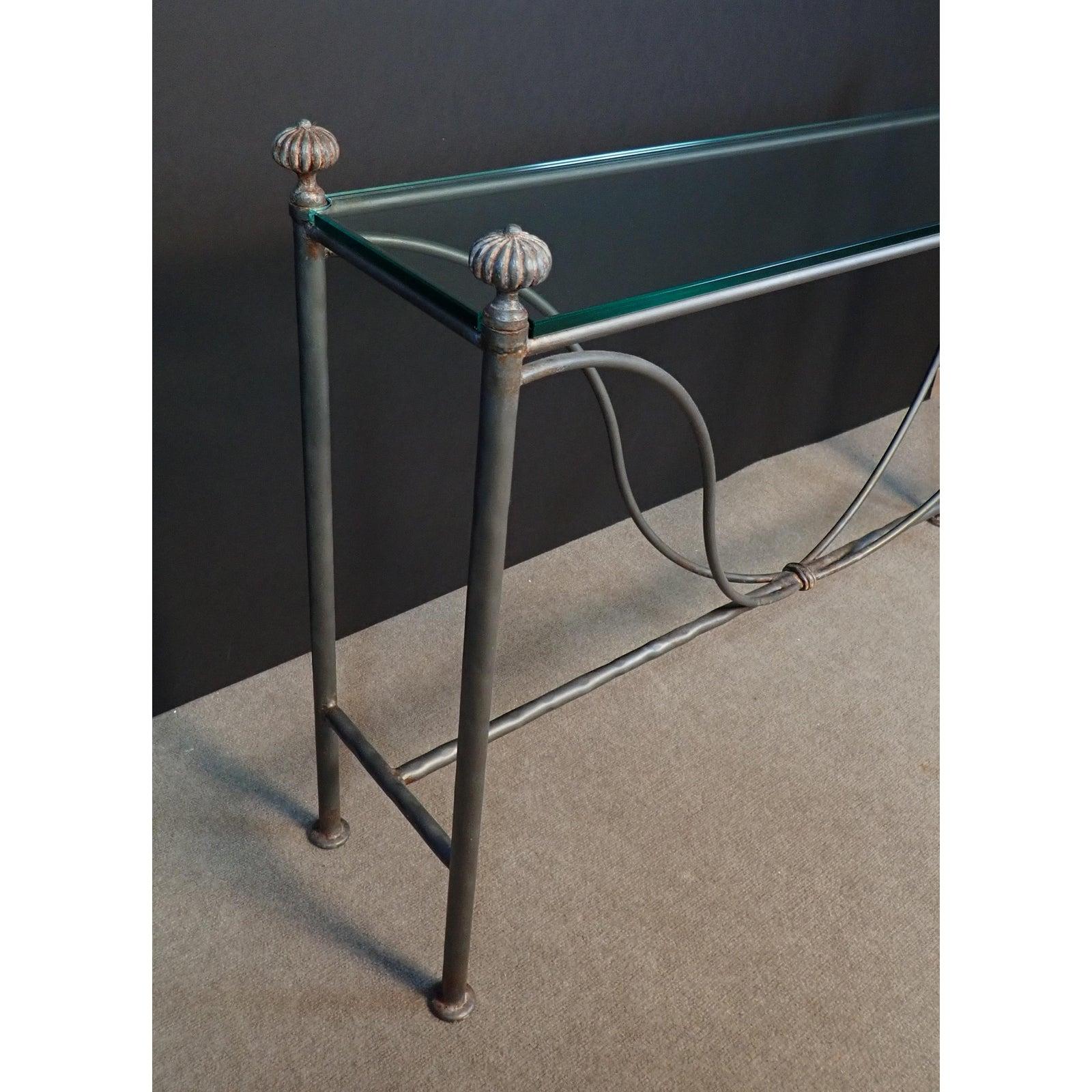 Mid-Century Modern Glass Top Iron Console Table 2