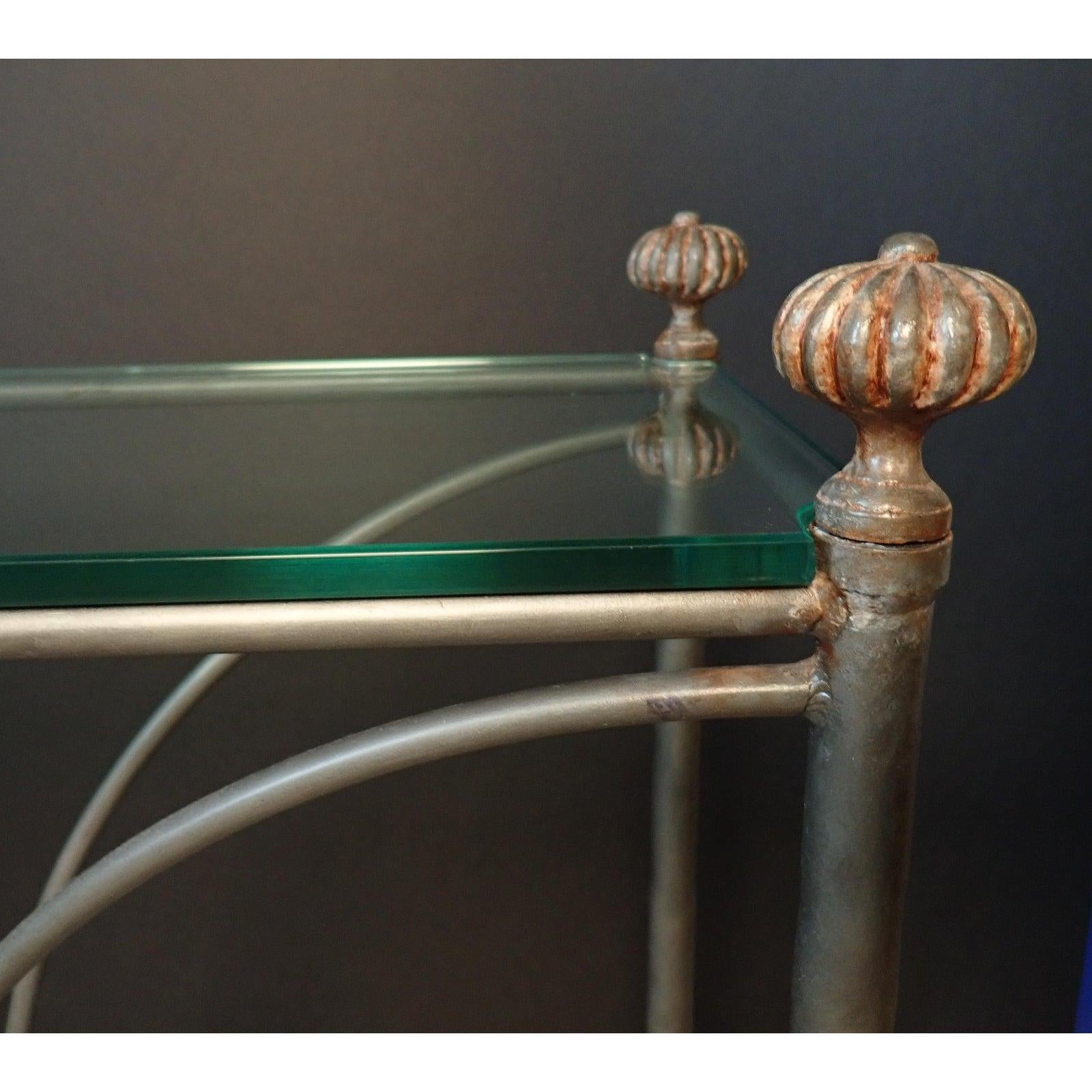 Mid-Century Modern Glass Top Iron Console Table 3