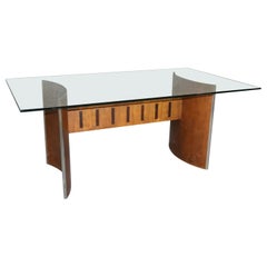 Vintage Mid-Century Modern Glass Top Rosewood and Steel Dining Table, circa 1960s