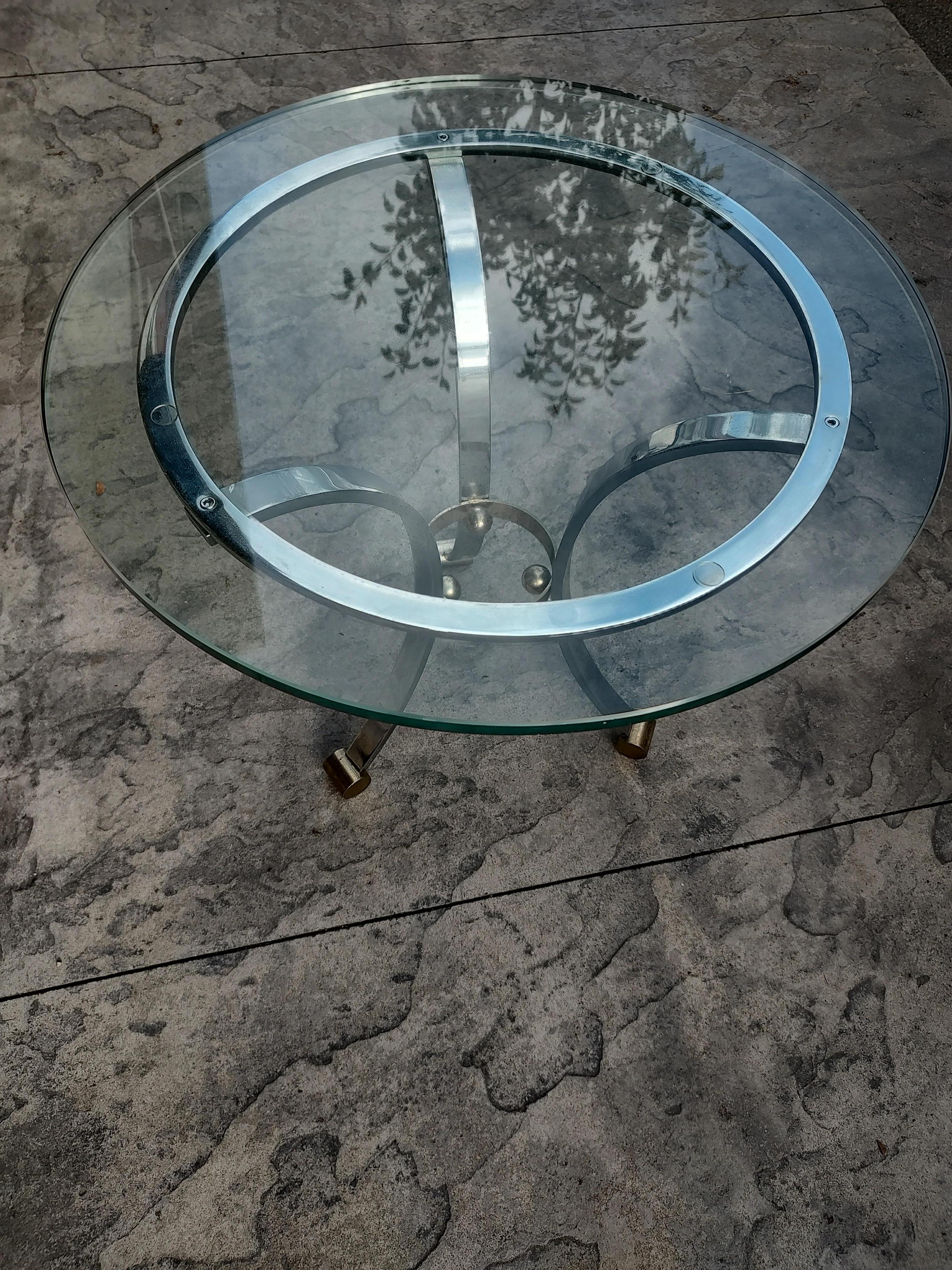 Mid-Century Modern Glass Top Side End Table Attributed to Maison Jansen For Sale 2