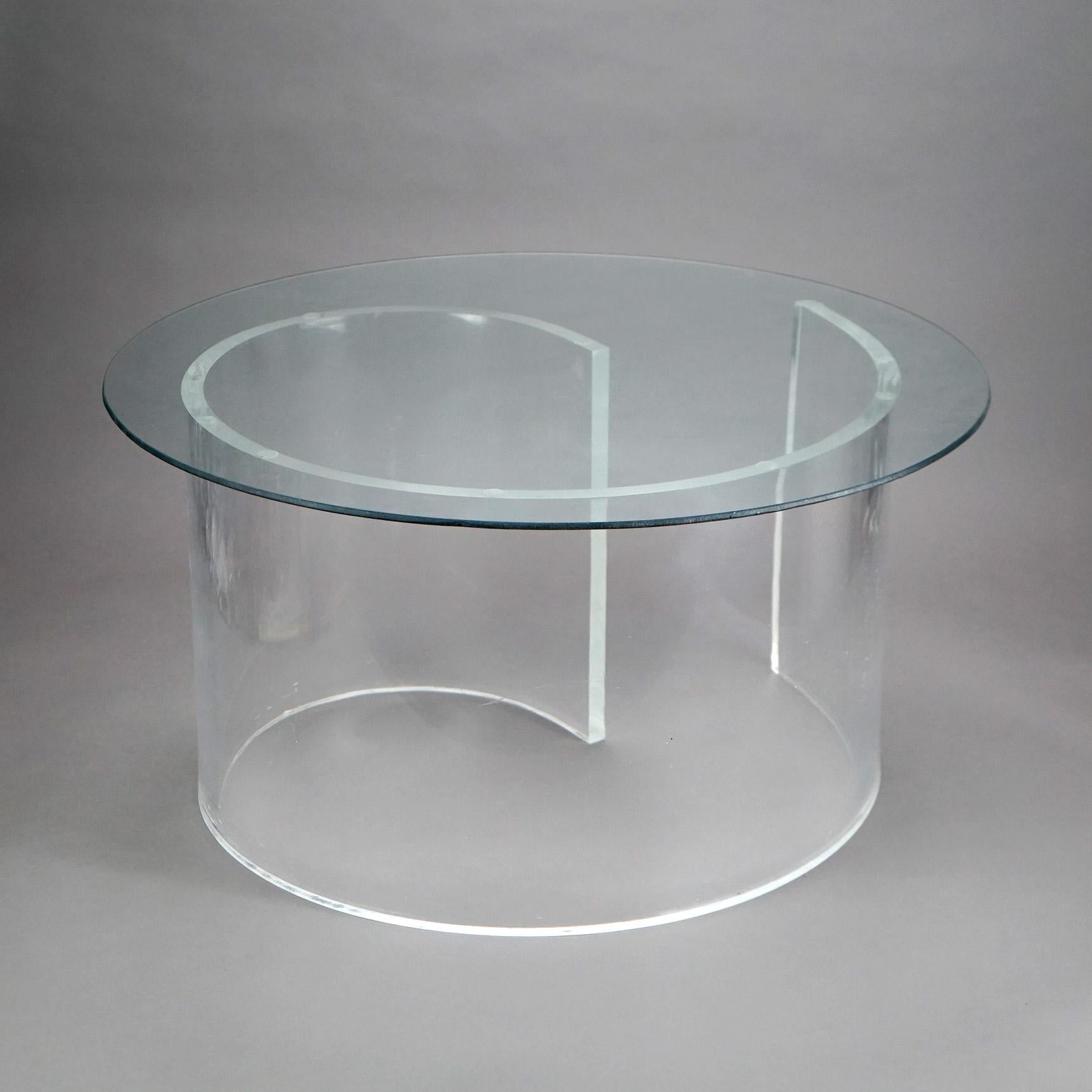 Mid Century Modern Glass Top Side Stand with Acrylic Scroll Form Base 20thC In Good Condition For Sale In Big Flats, NY
