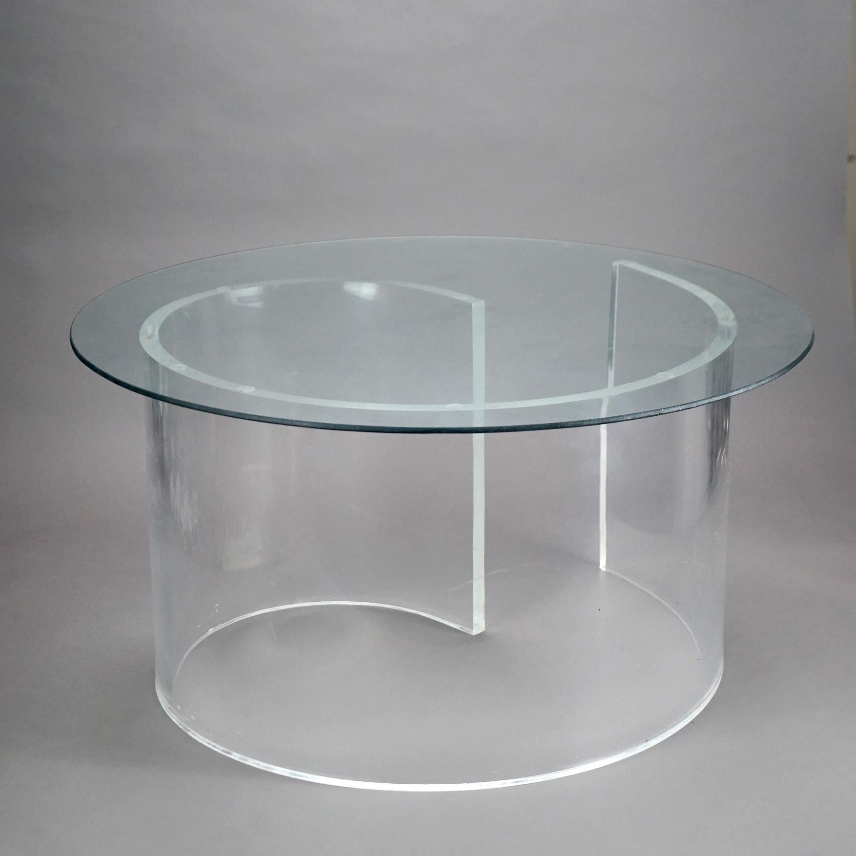 20th Century Mid Century Modern Glass Top Side Stand with Acrylic Scroll Form Base 20thC For Sale