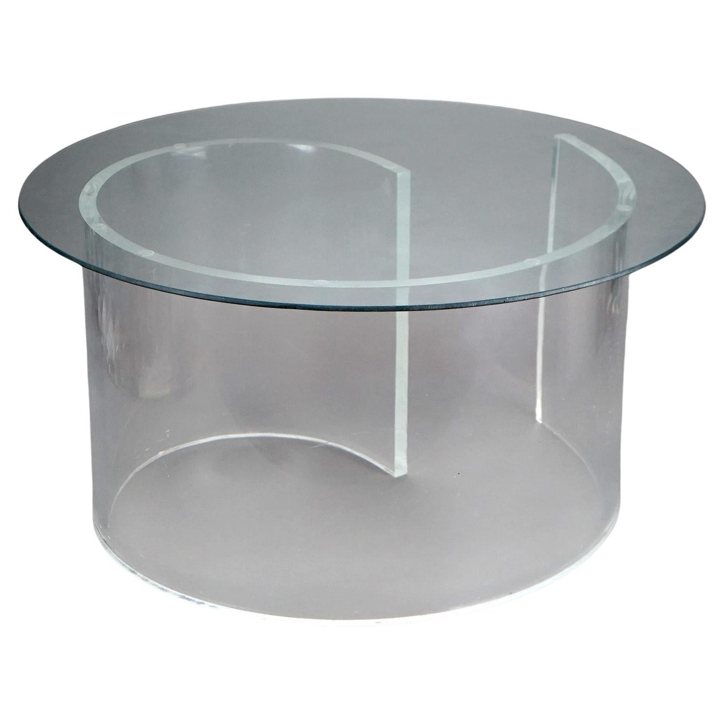 Mid Century Modern Glass Top Side Stand with Acrylic Scroll Form Base 20thC For Sale