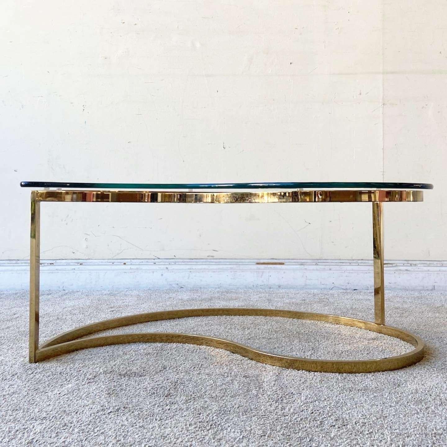 American Mid Century Modern Glass Top Teardrop Coffee Table