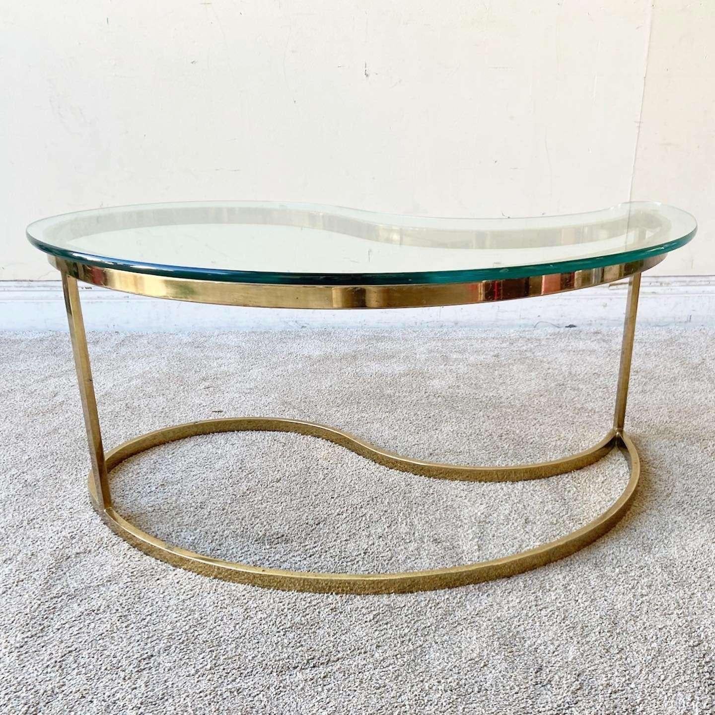 Mid Century Modern Glass Top Teardrop Coffee Table In Good Condition For Sale In Delray Beach, FL