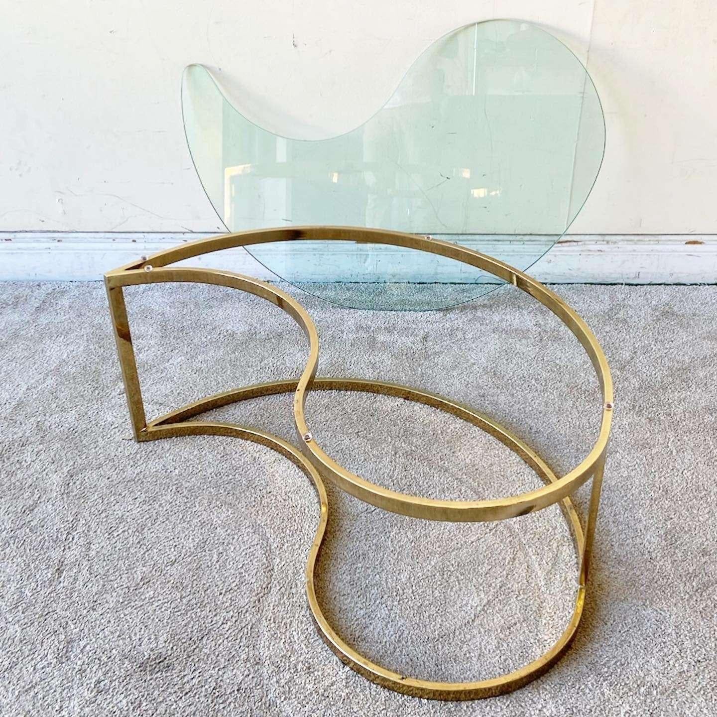 Late 20th Century Mid Century Modern Glass Top Teardrop Coffee Table For Sale
