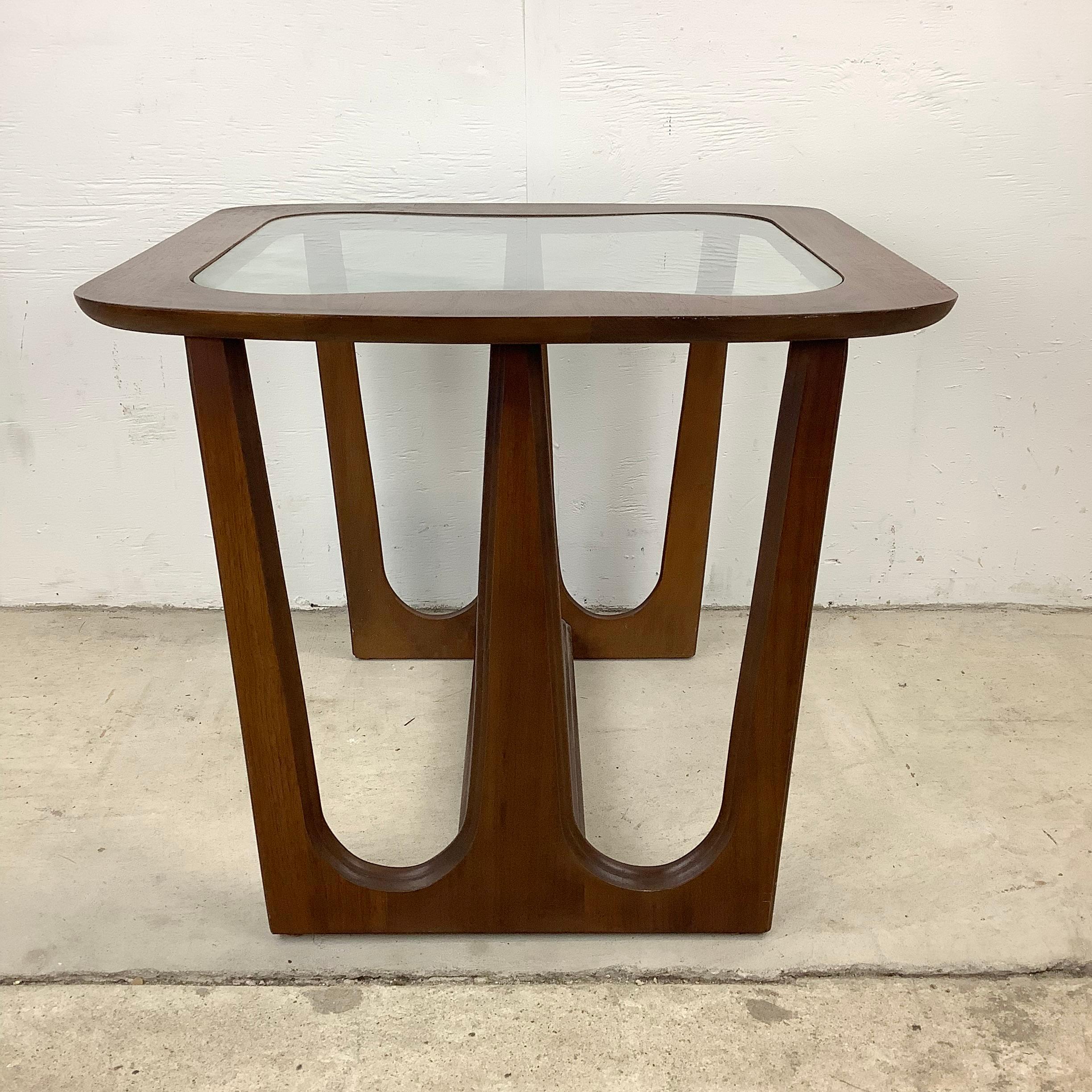 Mid-Century Modern Glass Top Walnut End Table For Sale 5
