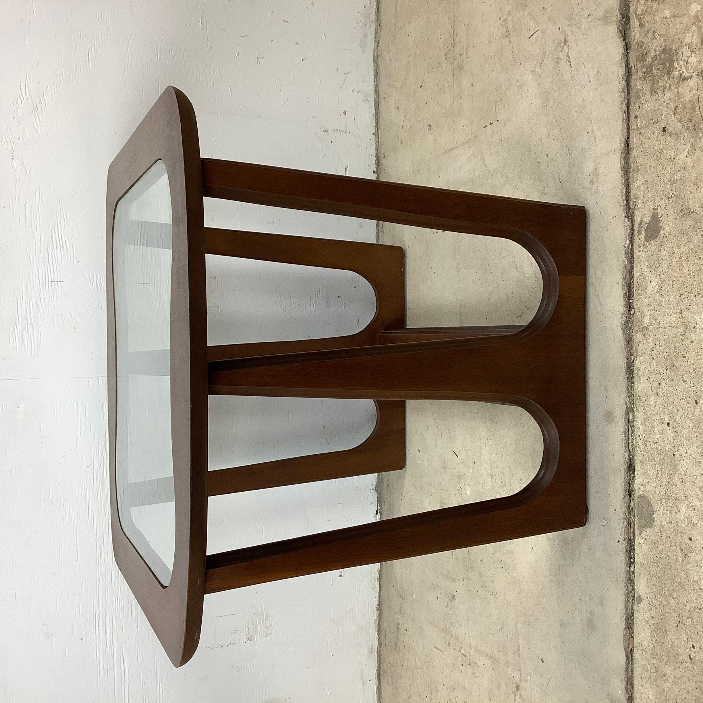 Mid-Century Modern Glass Top Walnut End Table For Sale 10