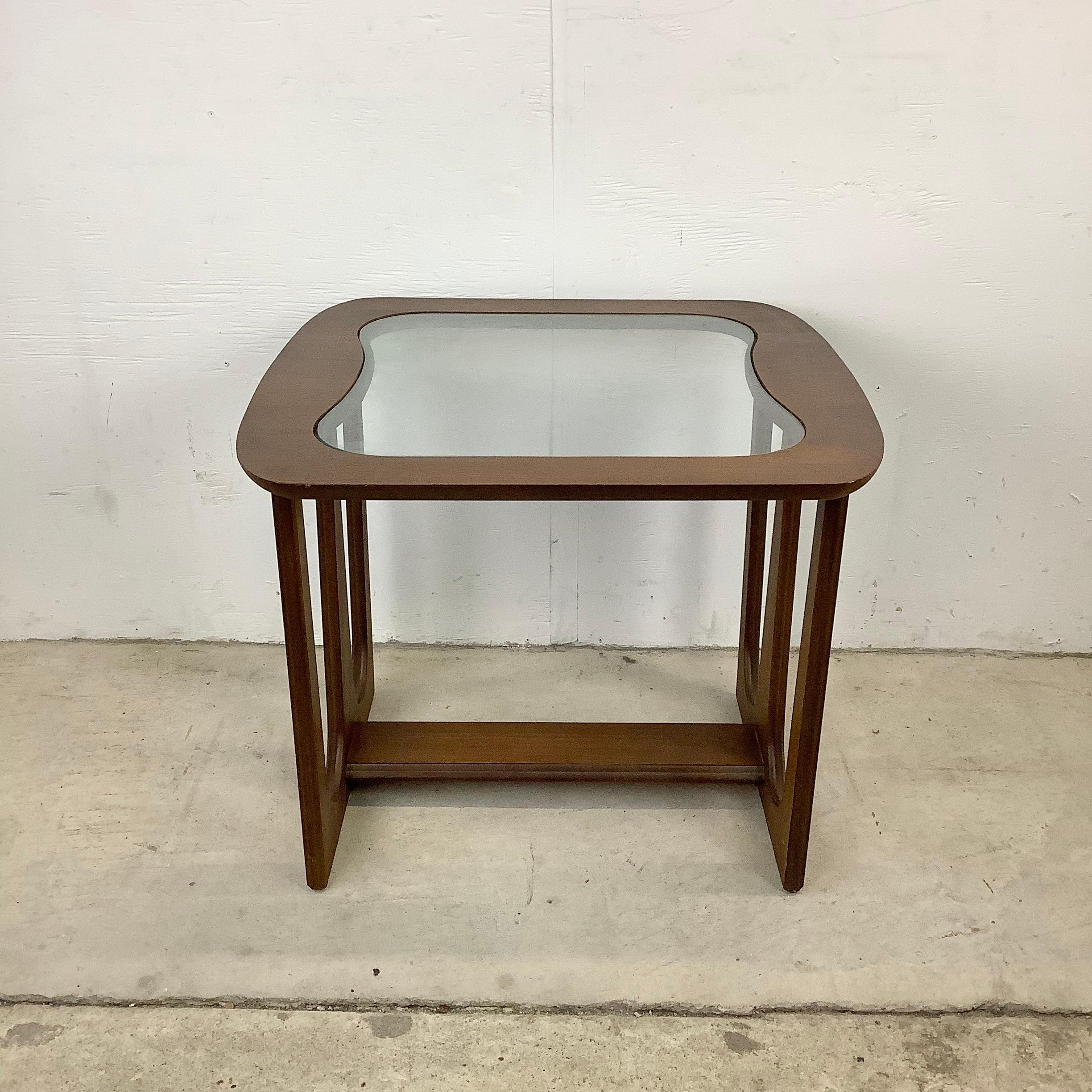 Mid-Century Modern Glass Top Walnut End Table For Sale 11
