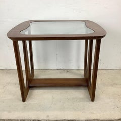 Mid-Century Modern Glass Top Walnut End Table