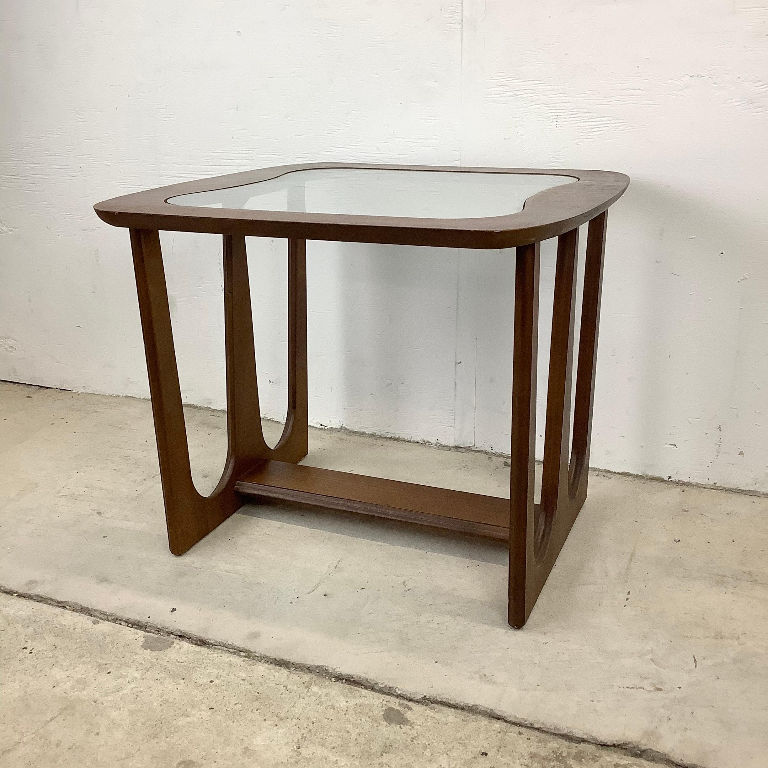Other Mid-Century Modern Glass Top Walnut End Table For Sale