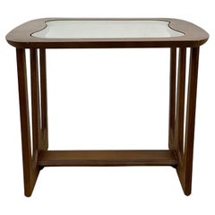 Vintage Mid-Century Modern Glass Top Walnut End Table