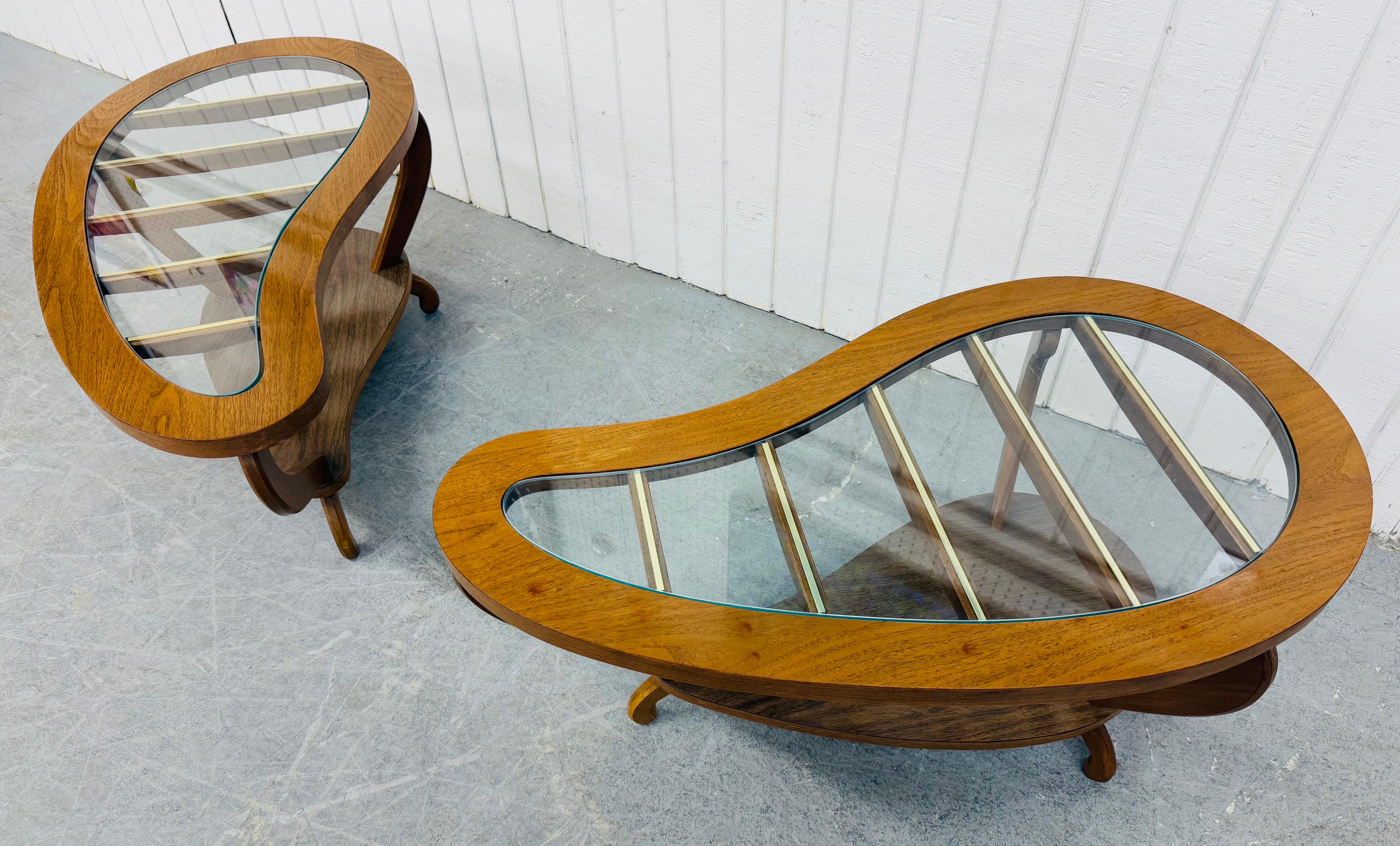 American Mid-Century Modern Glass Top Walnut Side Tables - Set of 2 For Sale