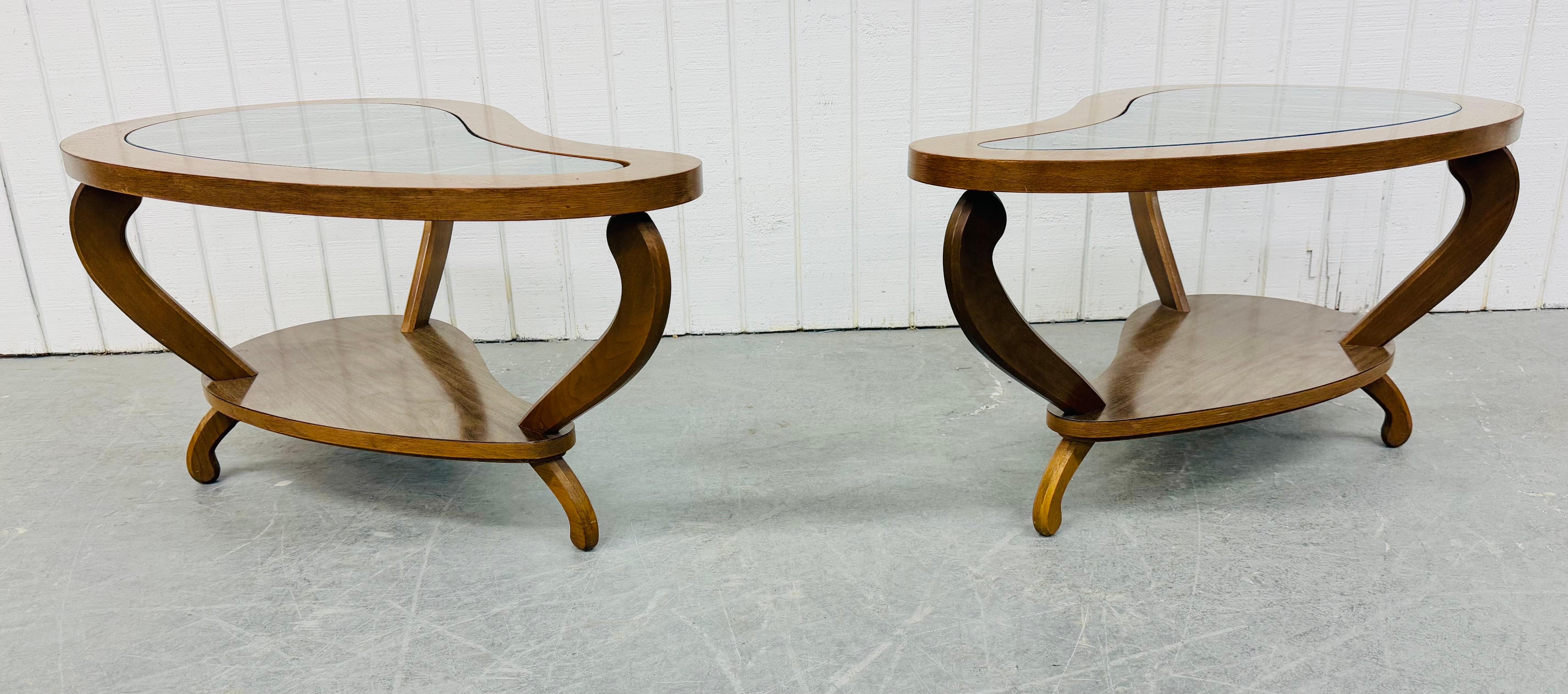 20th Century Mid-Century Modern Glass Top Walnut Side Tables - Set of 2 For Sale