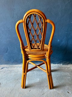 Mid-Century Modern Glass-Topped Cane Dining Table With Four Matching Chairs