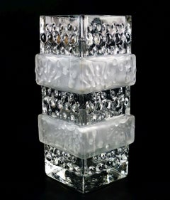 mid century modern GLASS VASE, block vase, textured surface, relief decoration