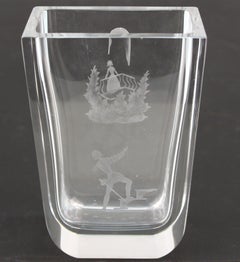 Mid-Century Modern Glass Vase with Etched Romeo and Juliet Balcony Scene