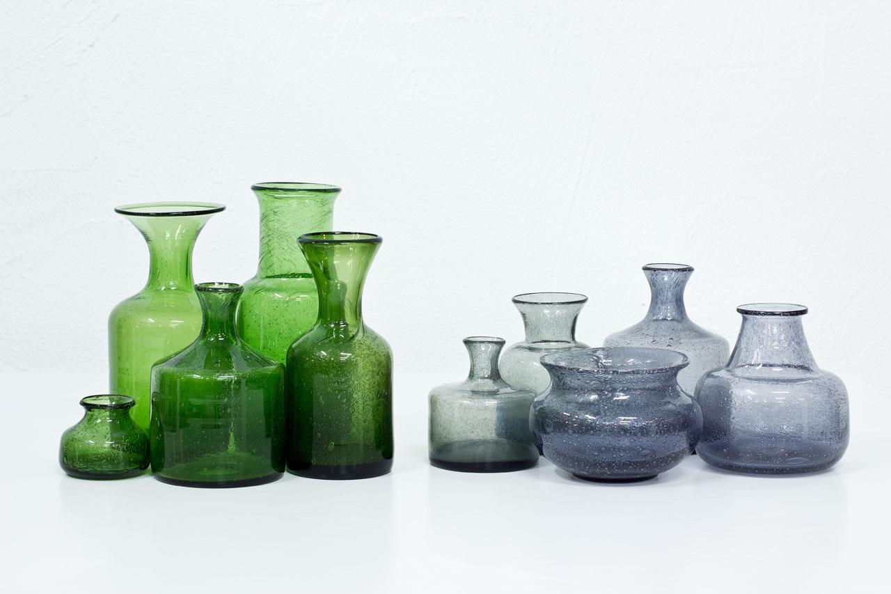 Swedish Mid-Century Modern Glass Vases by Erik Höglund for Boda, Sweden, Group of 10