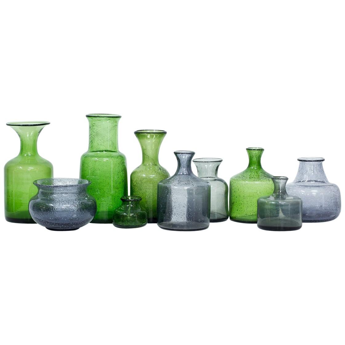 Mid-Century Modern Glass Vases by Erik Höglund for Boda, Sweden, Group of 10