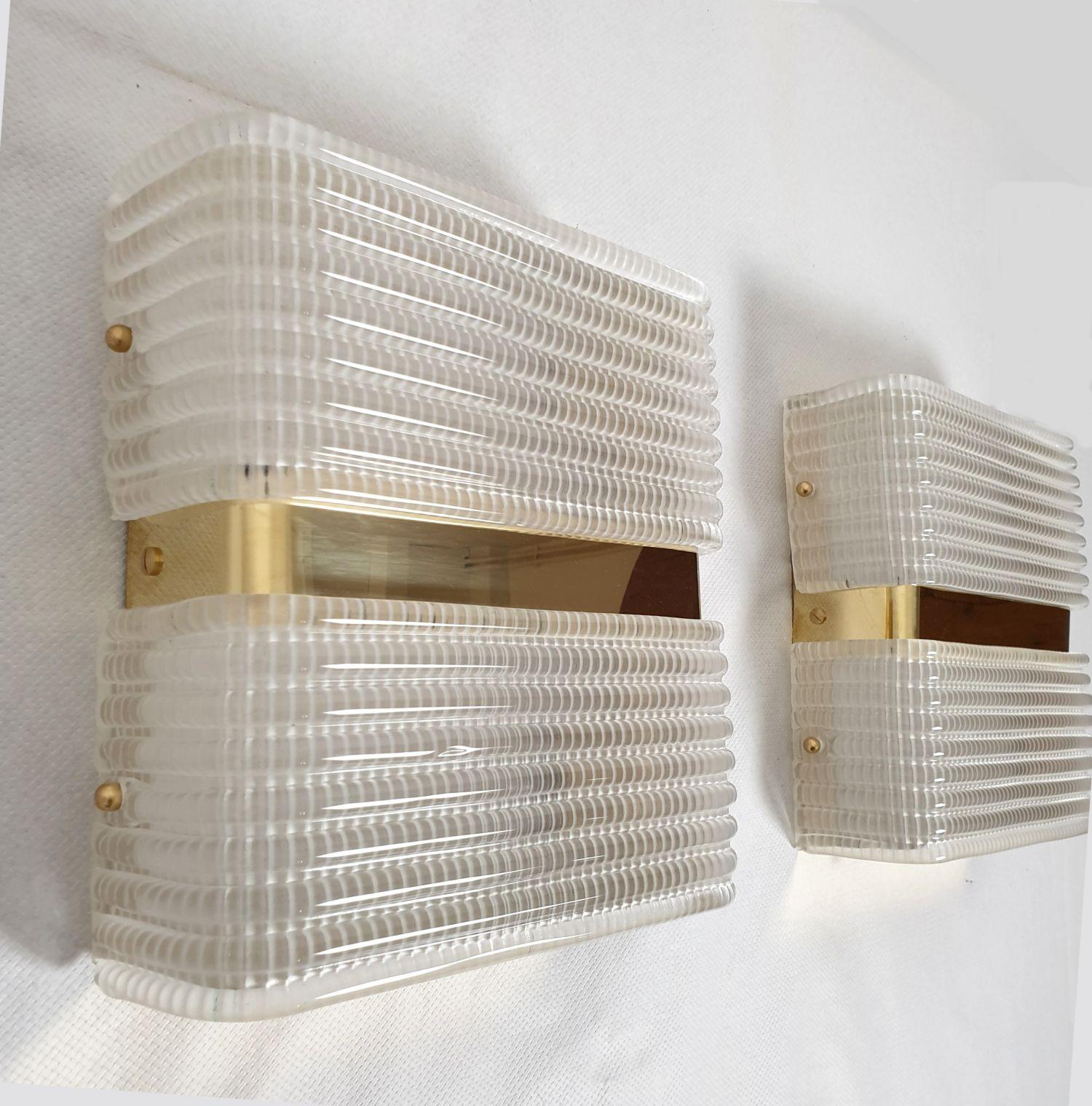 Brass Mid-Century Modern glass wall sconces - Italy - a pair For Sale