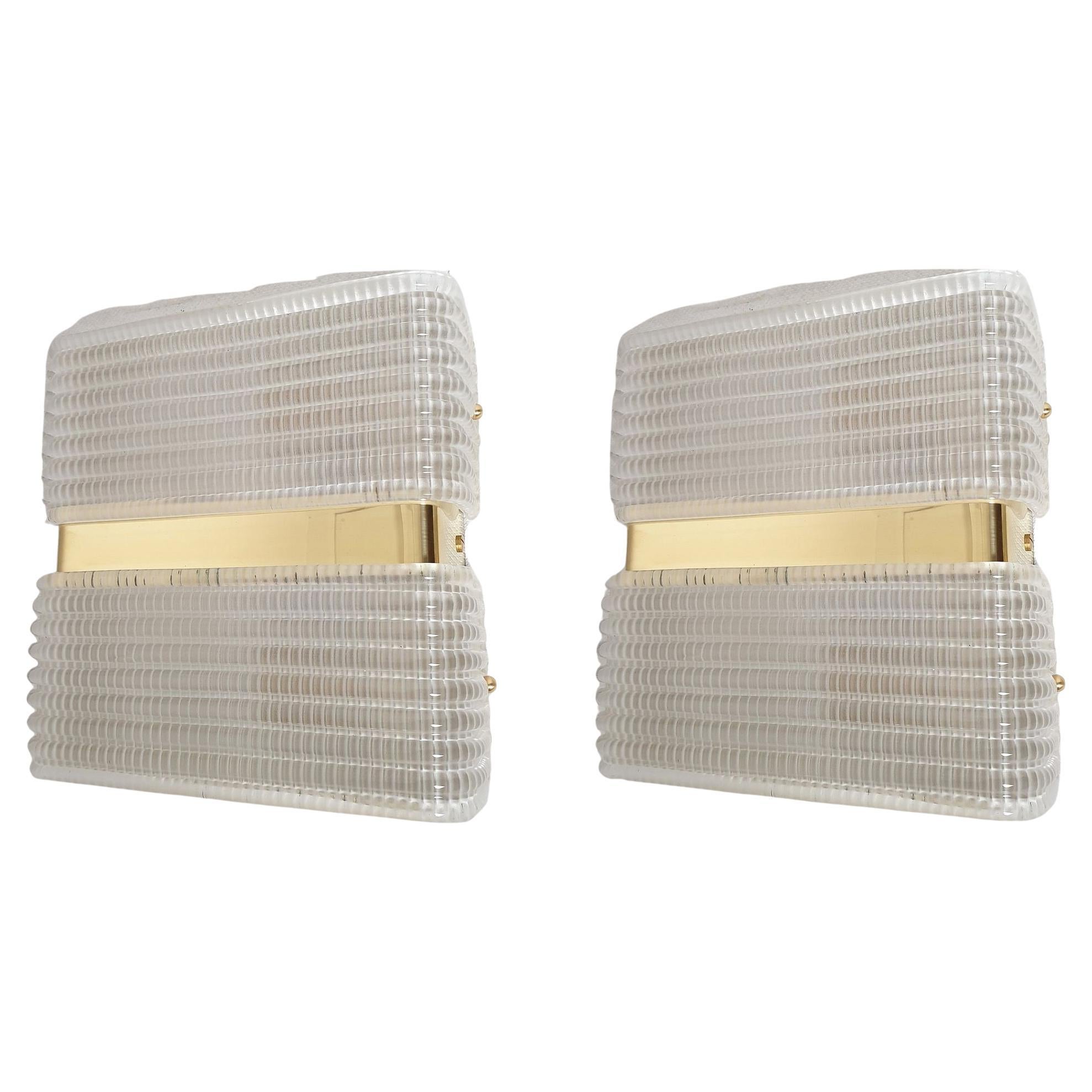 Mid-Century Modern glass wall sconces - Italy - a pair For Sale