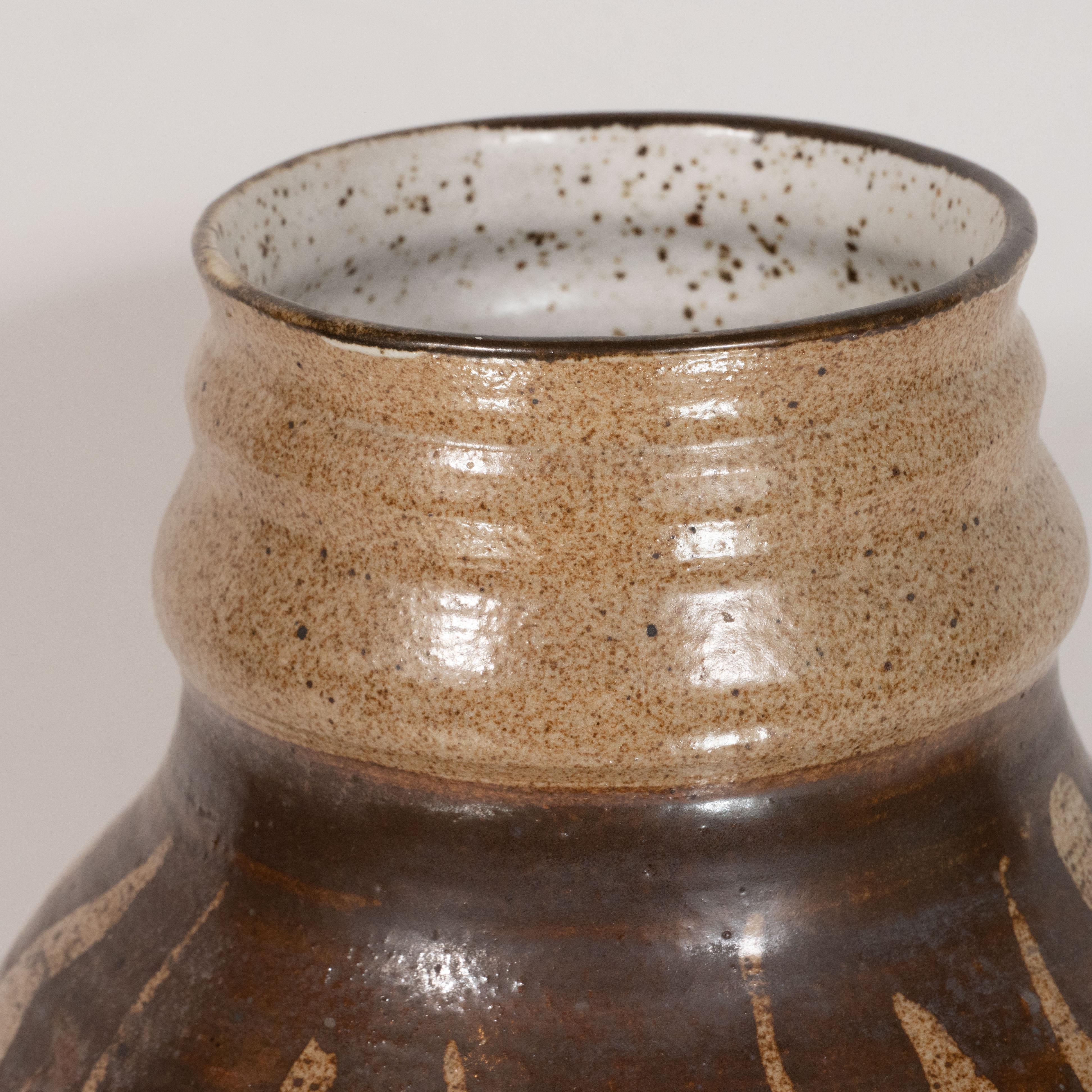 American Mid-Century Modern Glazed and Handpainted Ceramic Vase by Victoria Littlejohn