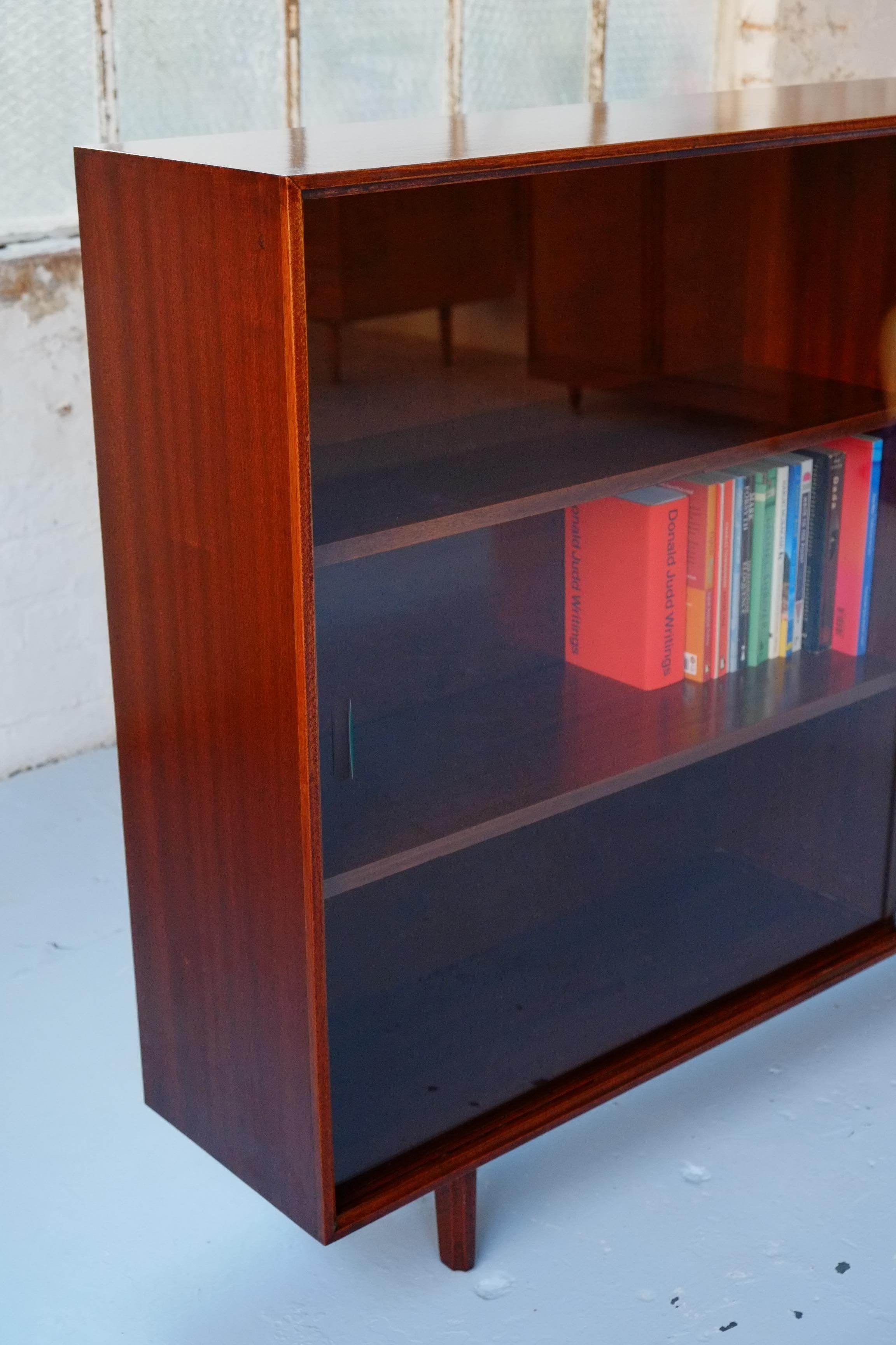 Hardwood Mid-century Modern Sliding Glass Door Bookcase Cabinet by Robert Heritage