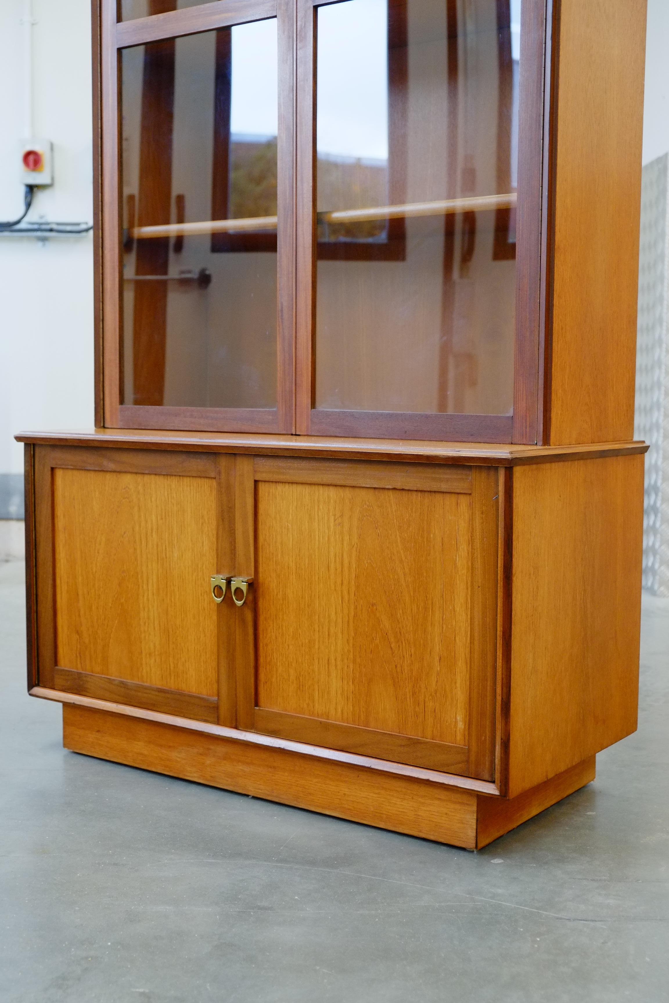 British Mid-Century Modern Glazed Bookcase Cabinet c1960's For Sale