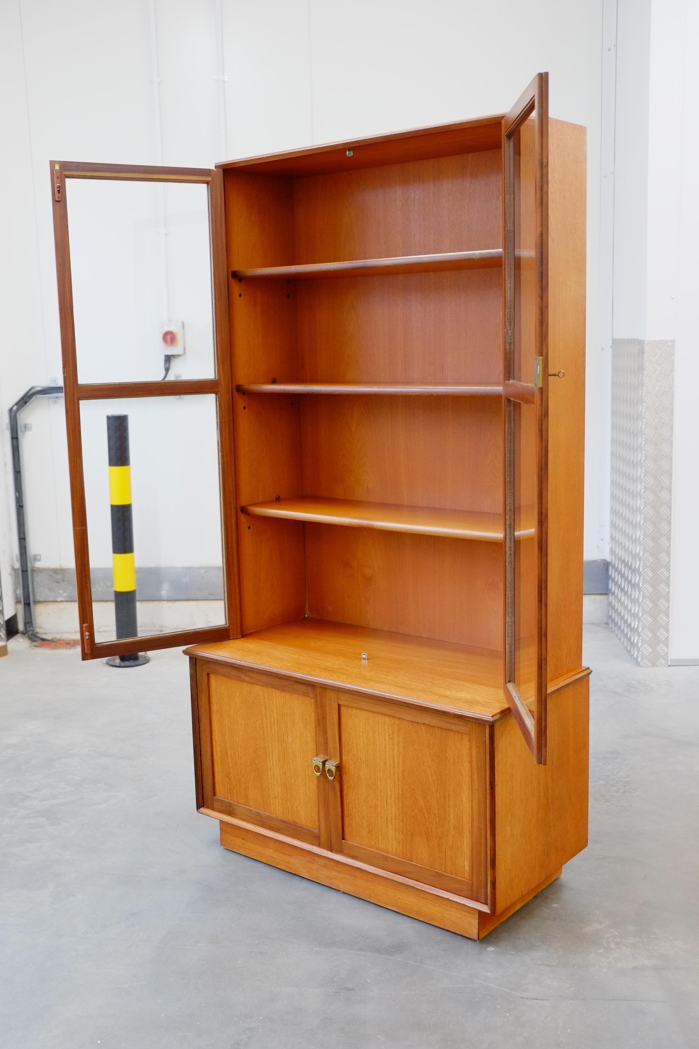 Teak Mid-Century Modern Glazed Bookcase Cabinet c1960's For Sale
