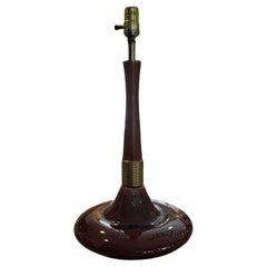 Vintage Mid-Century Modern Glazed Ceramic, Brass and Teak Table Lamp - Phil-Mar Style