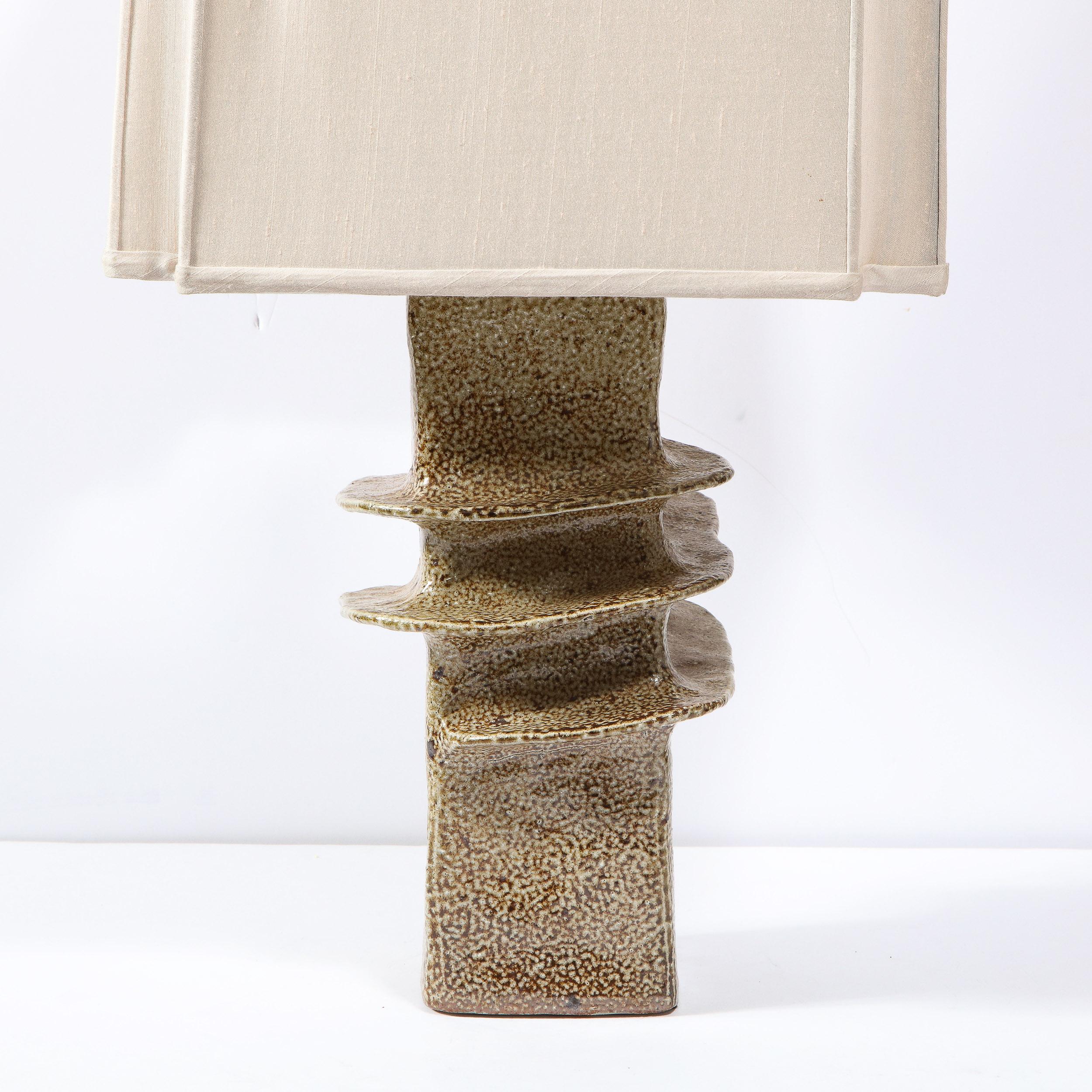 Mid-Century Modern Mid Century Modern Glazed Ceramic Pillar Table Lamp with Spiral Banding For Sale