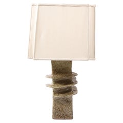 Mid Century Modern Glazed Ceramic Pillar Table Lamp with Spiral Banding