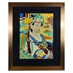 Mid-Century Modern Glazed Ceramic Tile Art of a Japanese Woman 12 Tiles