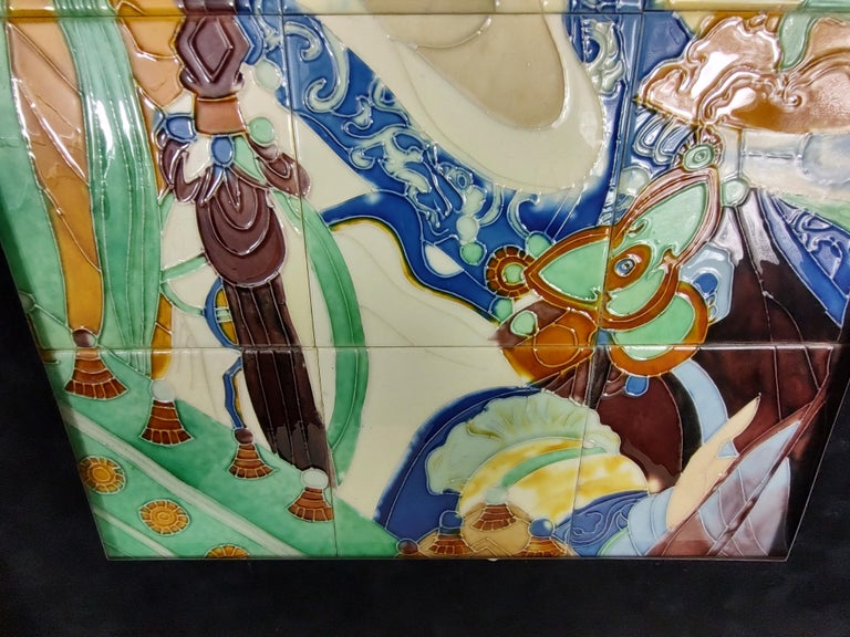 MidCentury Modern Glazed Ceramic Tile Art of a Japanese Woman 12 Tiles