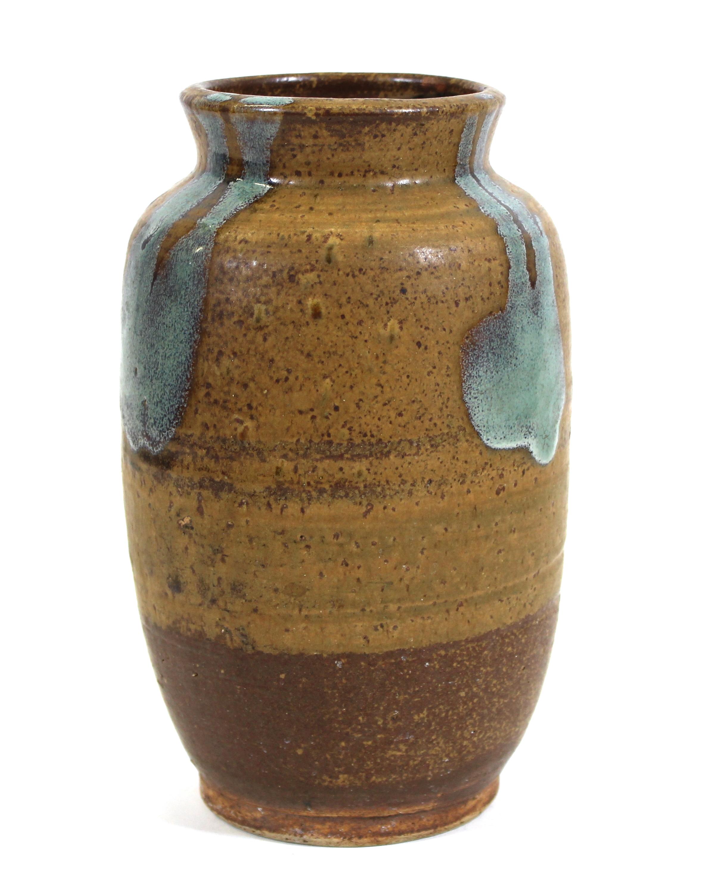 European Mid-Century Modern Glazed Studio Pottery Vase For Sale