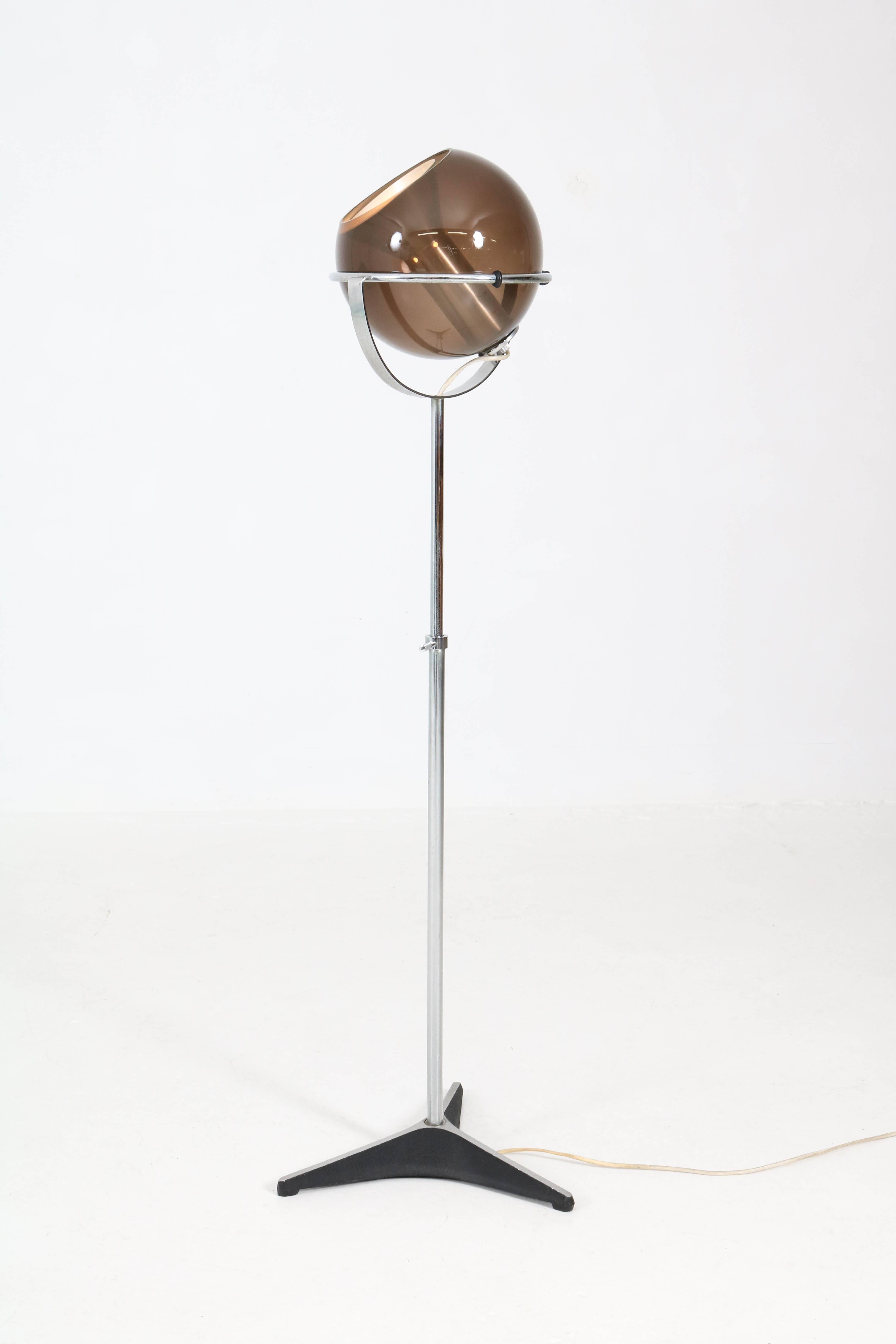 Smoked Glass Mid-Century Modern Globe 2000 Floor Lamp by Frank Ligtelijn for RAAK, 1960s