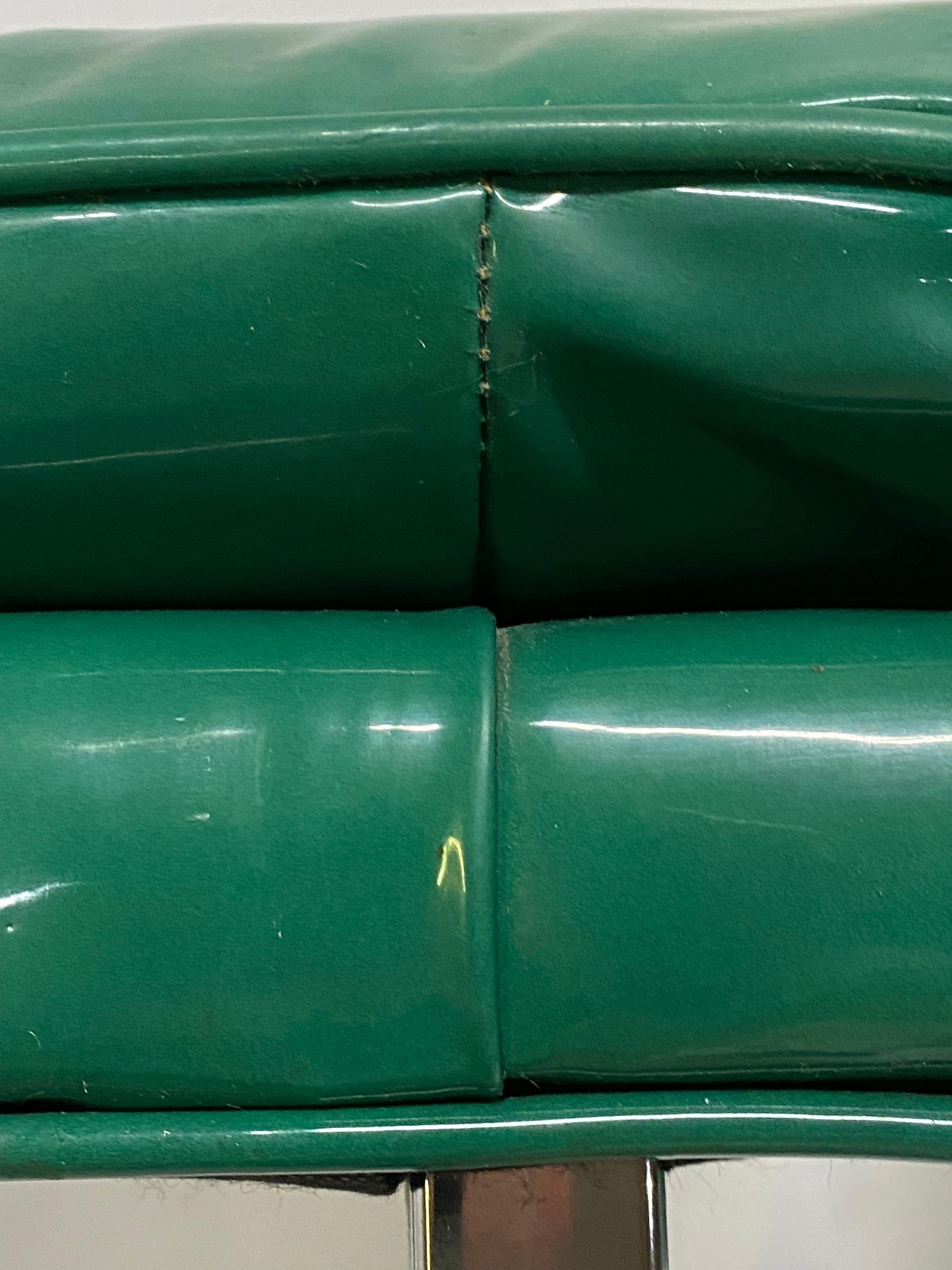 Mid-Century Modern Glossy Tufted Kelly Green Upholstered Stools, Set of Three 9
