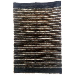 Mid-Century Modern Goat Hair Rug with Stripes ‘Narrow with Black Ends’