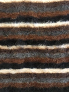Tapis vintage en poils de chèvre d'Anatolie - tissé à la main rayé noir brun ivoire gris