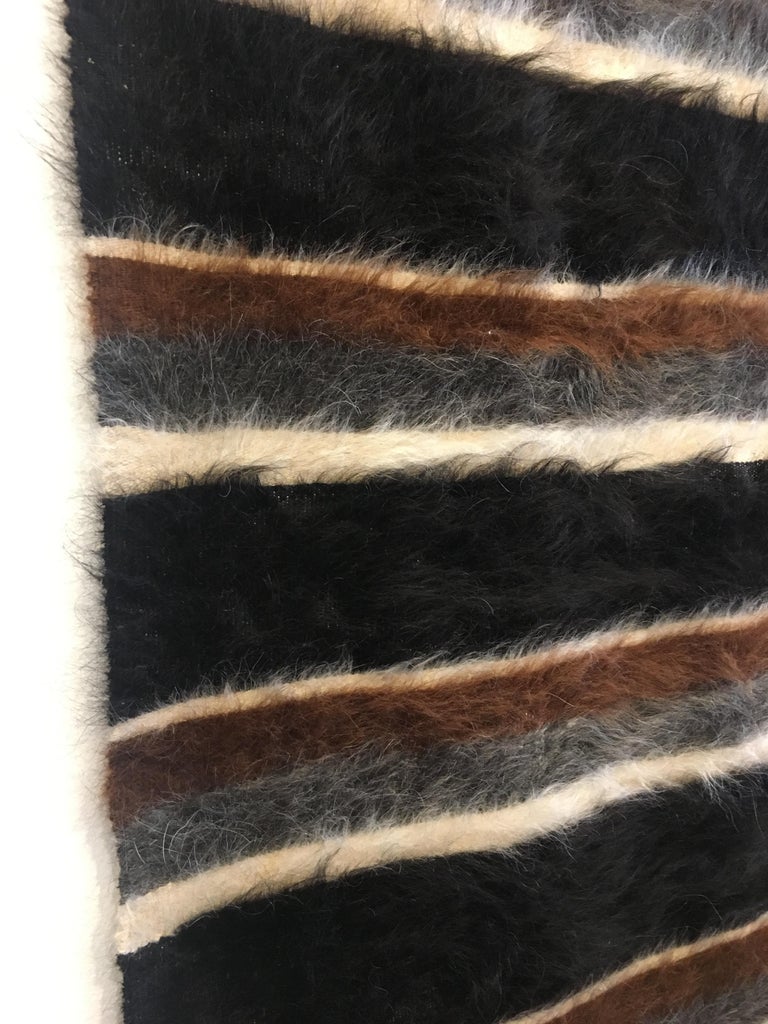 MidCentury Modern Goat Hair Rug with Stripes 'Wide' For Sale at 1stDibs