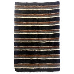 Mid-Century Modern Goat Hair Rug with Stripes 'Wide'